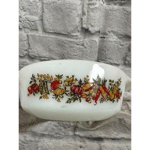 Vtg Anchor Hocking 1Qt Baking Dish Milk Glass Vegetable Pattern 441 Easter